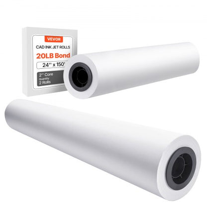 Wide Format Paper, 609.6 mm x 45.7 m Plotter Roll, 2 Rolls CAD Bond Rolls with 50.8 mm Core, 80 GSM Plotter Roll Rolls, for CAD Drawings, Engineering Plans, GIS Maps, and Architectural Designs