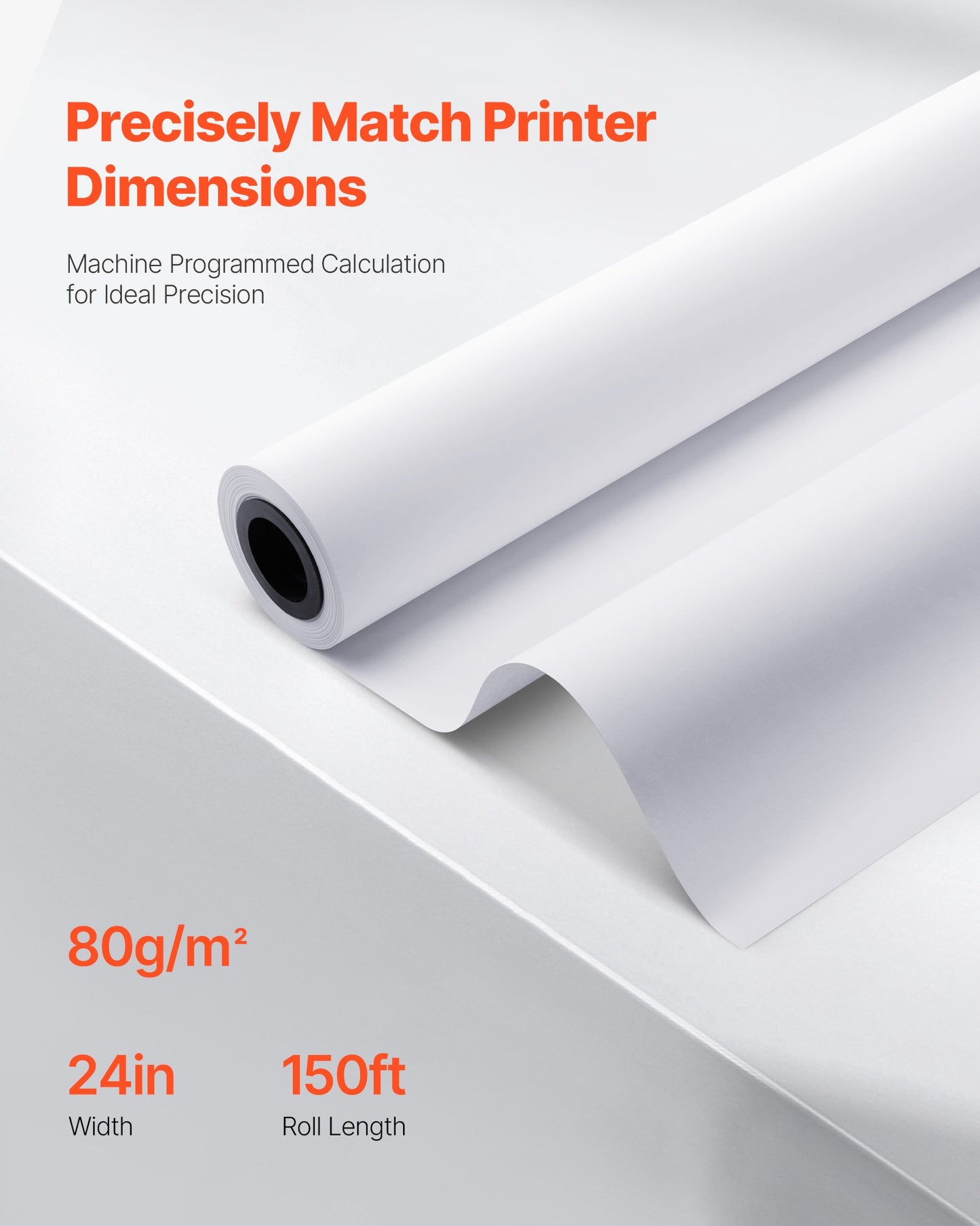 Wide Format Paper, 609.6 mm x 45.7 m Plotter Roll, 2 Rolls CAD Bond Rolls with 50.8 mm Core, 80 GSM Plotter Roll Rolls, for CAD Drawings, Engineering Plans, GIS Maps, and Architectural Designs