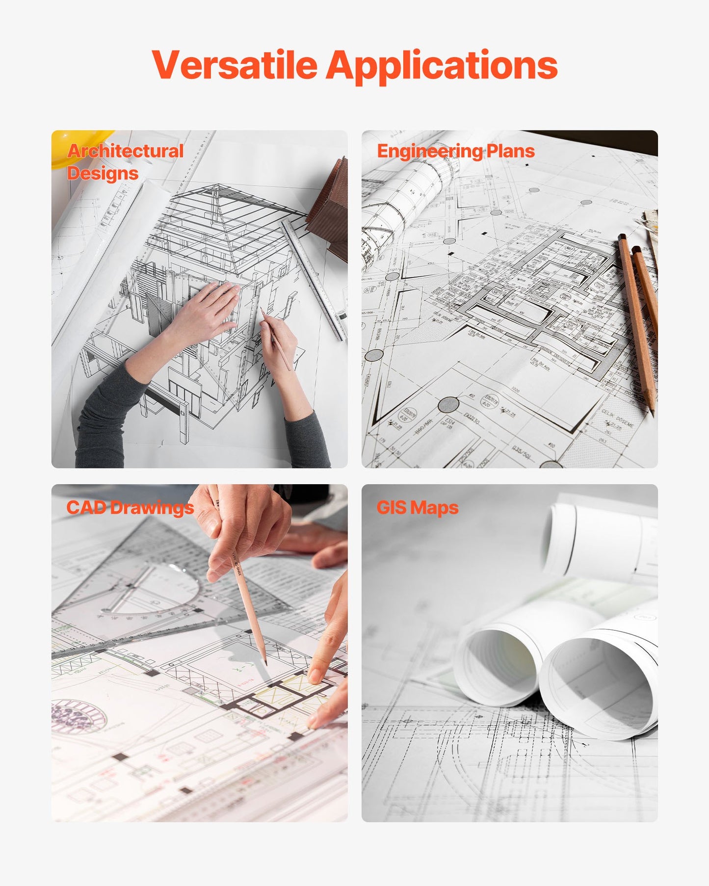 Wide Format Paper, 609.6 mm x 45.7 m Plotter Roll, 2 Rolls CAD Bond Rolls with 50.8 mm Core, 80 GSM Plotter Roll Rolls, for CAD Drawings, Engineering Plans, GIS Maps, and Architectural Designs