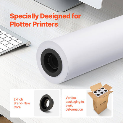 Wide Format Paper, 24 in x 150 ft Plotter Paper, 6 Rolls CAD Bond Rolls with 2 in Core, 20 LB Bond Paper Rolls, Idea for CAD Drawings, Engineering Plans, GIS Maps & Architectural Designs