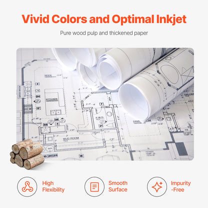 Wide Format Paper, 24 in x 150 ft Plotter Paper, 6 Rolls CAD Bond Rolls with 2 in Core, 20 LB Bond Paper Rolls, Idea for CAD Drawings, Engineering Plans, GIS Maps & Architectural Designs