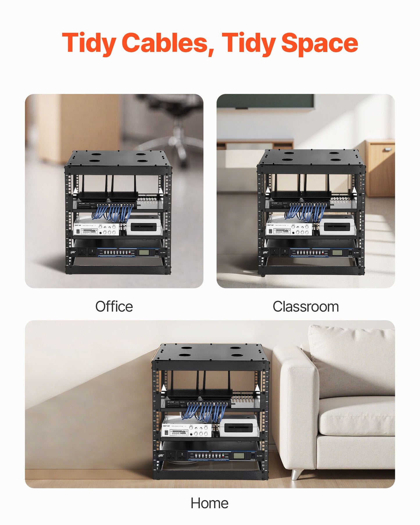 10HE Open-Frame-Netzwerkschrank, 585 mm Tiefe, Wand- oder Standmontage, robustes 4-Pfosten-System, mit belüfteten Regalböden und Montagematerial, bietet Platz für Ihre gesamte Netzwerk-, IT- und AV-Ausrüstung.