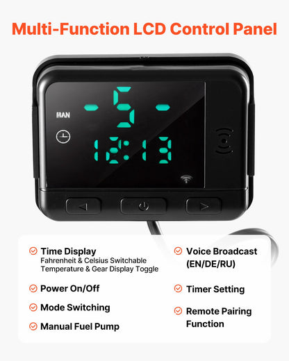 Diesel-Luftheizungsregler, universeller DC5V-Diesel-Luftheizungsregler mit Thermostatschalter, Standheizungsregler mit LCD-Anzeige und Fernbedienung, passend für 2-kW-, 5-kW- und 8-kW-Dieselheizungen