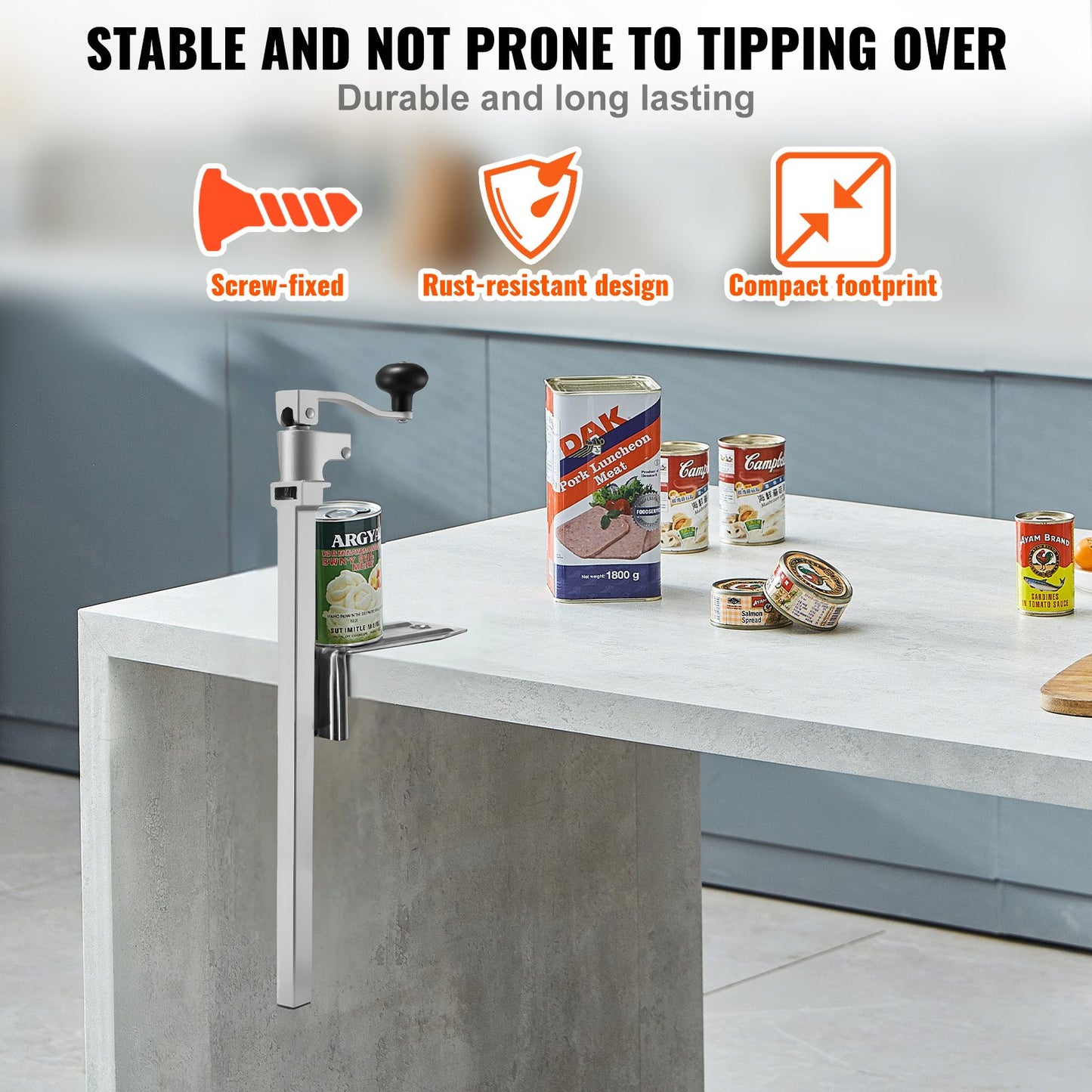 Commercial Can Opener, Heavy-Duty Manual Tabletop Cans Opener for Cans Up to 400 mm Height, Height-Adjustable Professional Can Openers Fixed with Screws, for Restaurant, Hotel, and Food Store