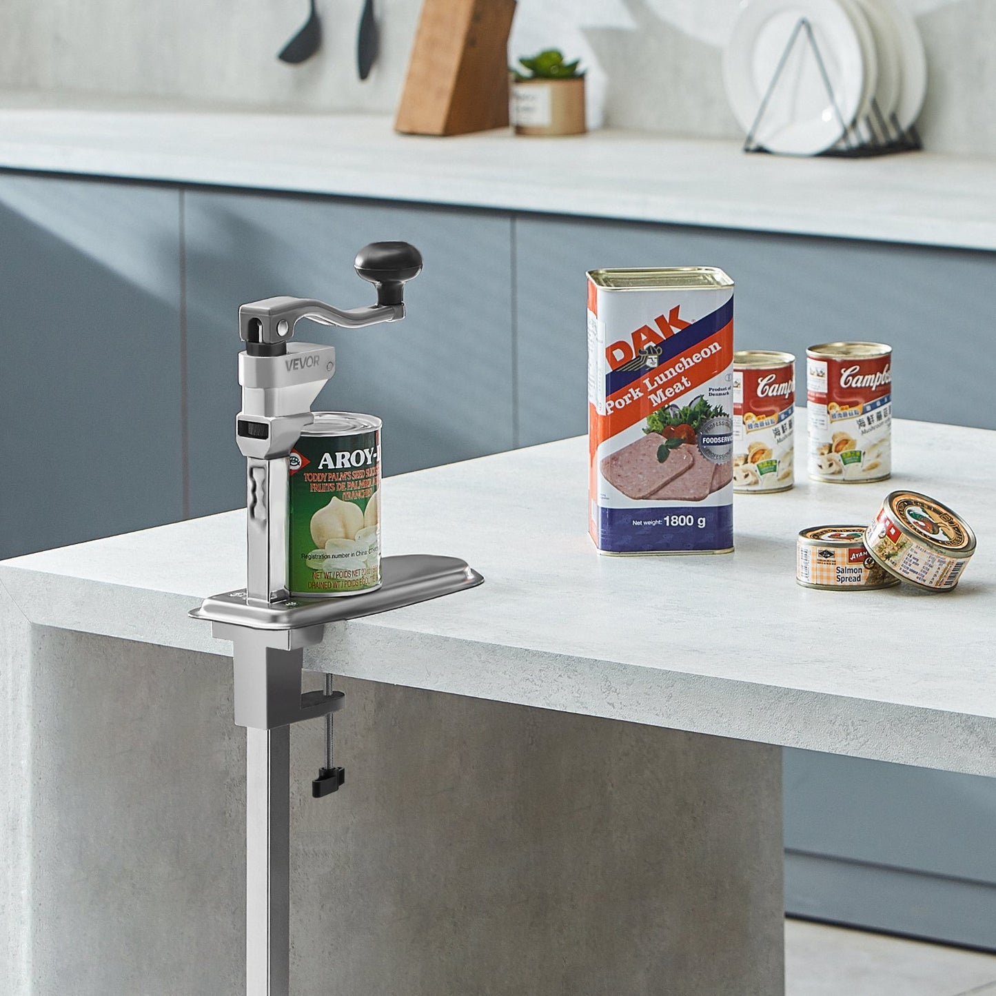 Gewerblicher Dosenöffner, robuster manueller Tischdosenöffner für Dosen bis 300 mm Höhe, höhenverstellbar, mit Schrauben und Tischklemme befestigt, für Restaurants, Hotels und Lebensmittelgeschäfte