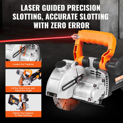 Elektrische Wandnutfräse, Wandnutfräsmaschine 133 mm, Nutfrästiefe 42 mm, Wandnutfräsmaschine 2500 W, Wandfräsmaschine mit Wasserpumpe