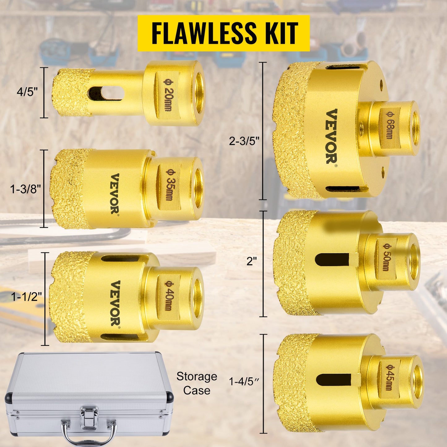 Diamant-Lochsägen-Set, 6-teilig, mit Diamantbohrern von 20 mm bis 68 mm für Keramikfliesen und Marmor