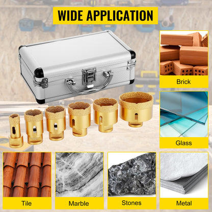 Diamant-Lochsägen-Set, 6-teilig, mit Diamantbohrern von 20 mm bis 68 mm für Keramikfliesen und Marmor