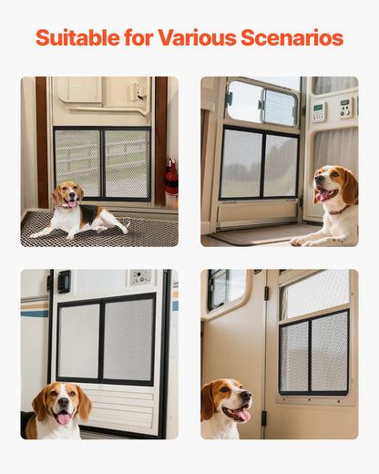RV Screen Door Protector, 673.1 x 508 mm Door Grille, Easy to Install and Disassemble, Reinforced Breathable Protective Mesh, Aluminum Alloy Camper RV Entry Protector for Pet Protection, Black