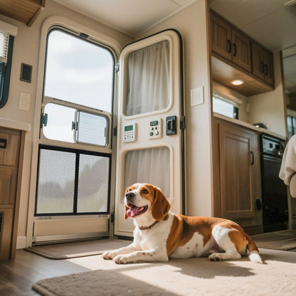 RV Screen Door Protector, 673.1 x 508 mm Door Grille, Easy to Install and Disassemble, Reinforced Breathable Protective Mesh, Aluminum Alloy Camper RV Entry Protector for Pet Protection, Black