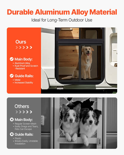 RV Screen Door Protector, 571.5 x 508 mm Door Grille, Easy to Install and Disassemble, Reinforced Breathable Protective Mesh, Aluminum Alloy Camper RV Entry Protector for Pet Protection, Black