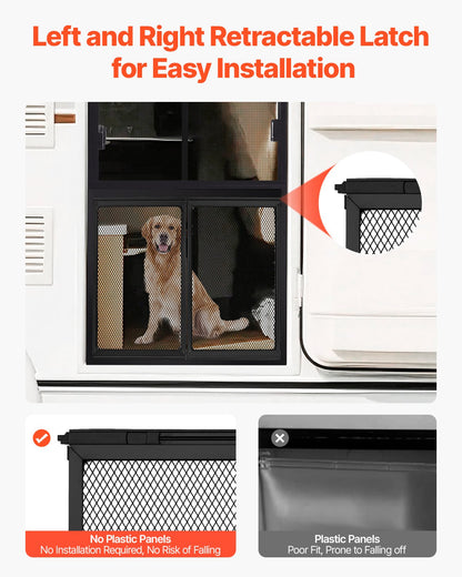 RV Screen Door Protector, 571.5 x 508 mm Door Grille, Easy to Install and Disassemble, Reinforced Breathable Protective Mesh, Aluminum Alloy Camper RV Entry Protector for Pet Protection, Black