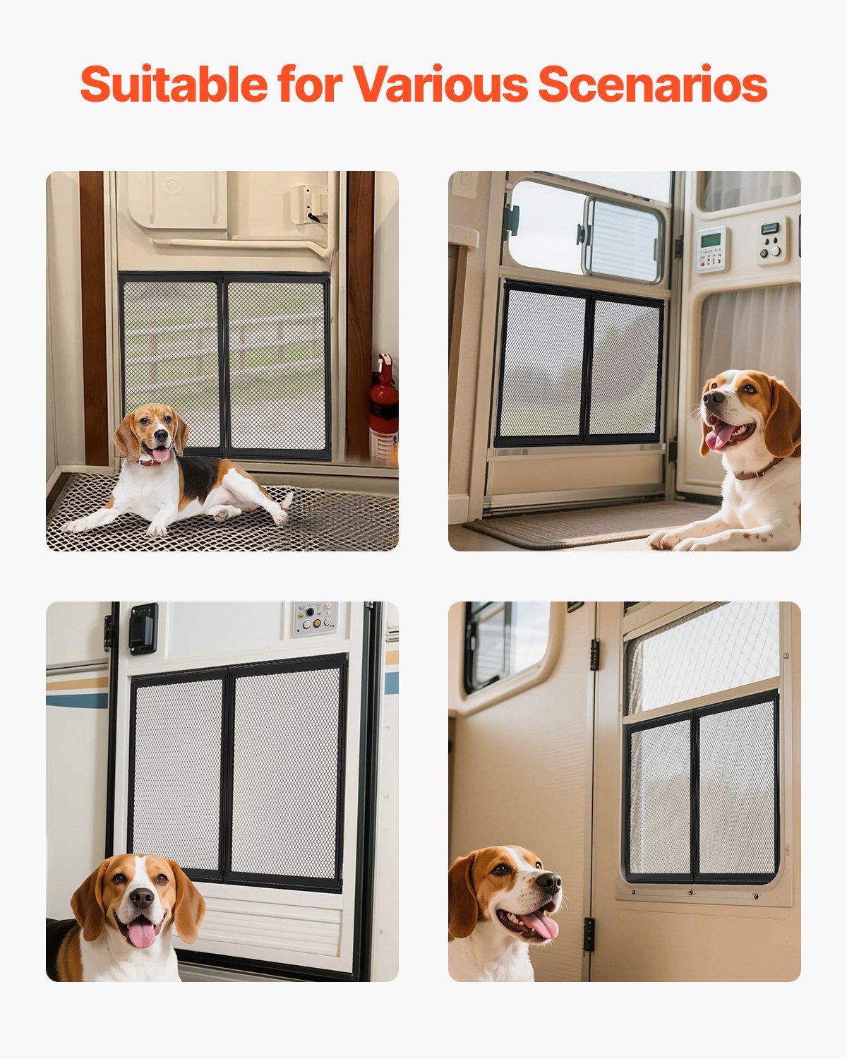 RV Screen Door Protector, 571.5 x 508 mm Door Grille, Easy to Install and Disassemble, Reinforced Breathable Protective Mesh, Aluminum Alloy Camper RV Entry Protector for Pet Protection, Black