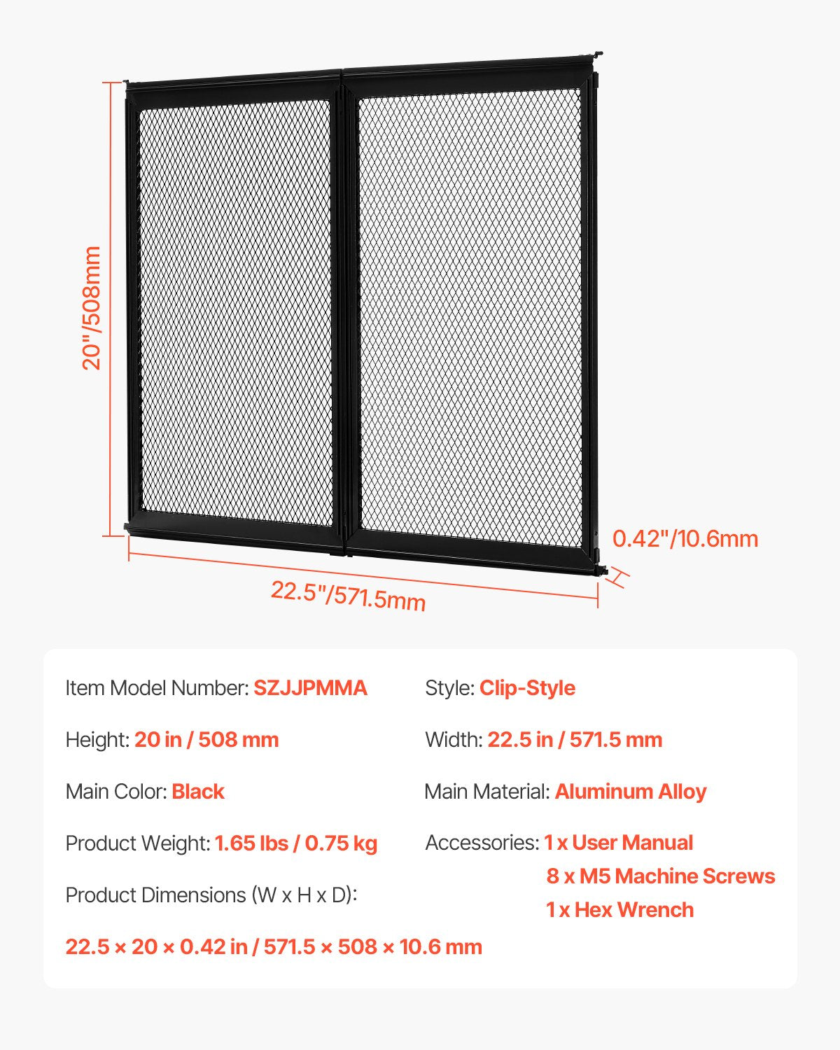 RV Screen Door Protector, 571.5 x 508 mm Door Grille, Easy to Install and Disassemble, Reinforced Breathable Protective Mesh, Aluminum Alloy Camper RV Entry Protector for Pet Protection, Black