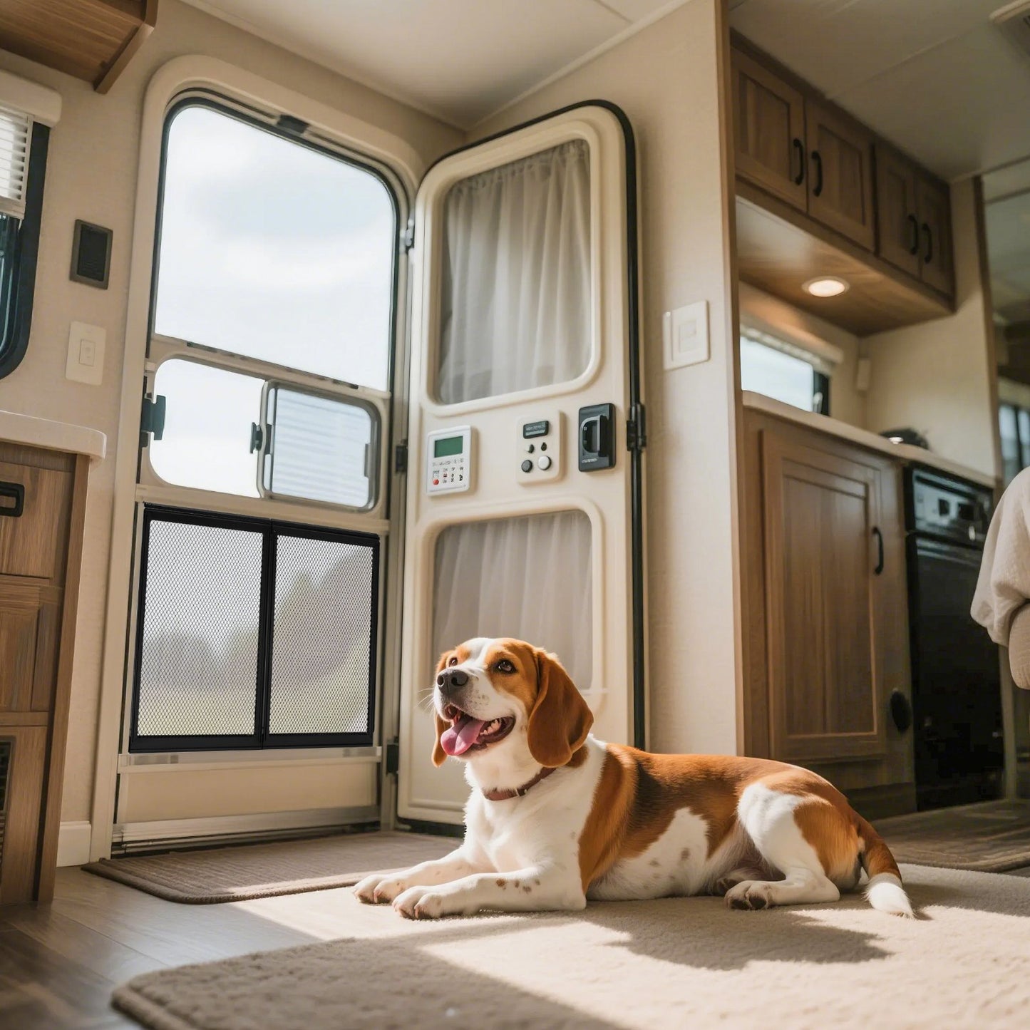 RV Screen Door Protector, 571.5 x 508 mm Door Grille, Easy to Install and Disassemble, Reinforced Breathable Protective Mesh, Aluminum Alloy Camper RV Entry Protector for Pet Protection, Black