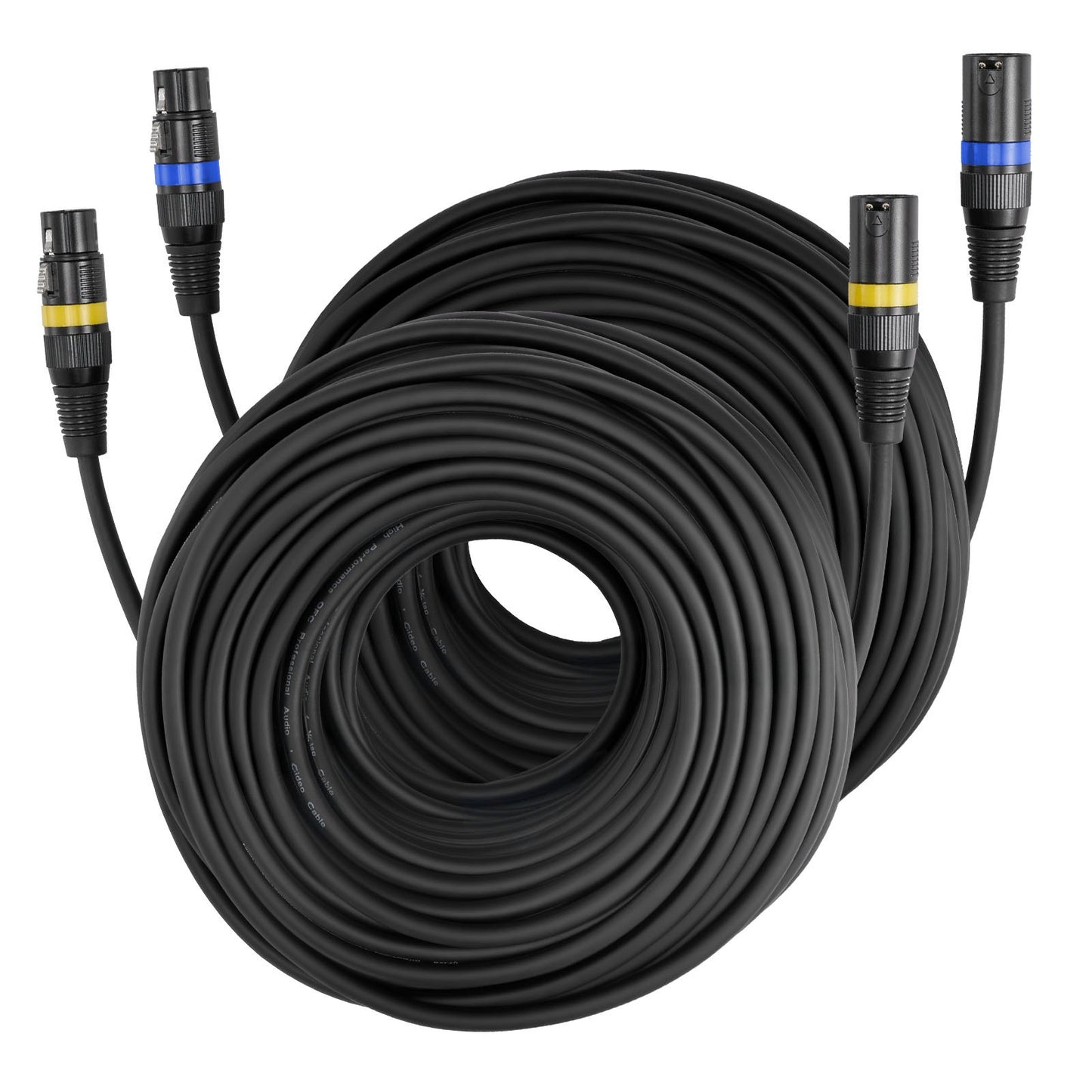 XLR-Kabel, 30,48 m, 2er-Pack, geschirmtes, symmetrisches DMX-Mikrofonkabel (Stecker auf Buchse), vergoldetes 3-poliges XLR-Mikrofon-/Lautsprecherkabel, für Bühnenbeleuchtung, Mikrofone, Verstärker, Mischpulte und Lautsprechersysteme
