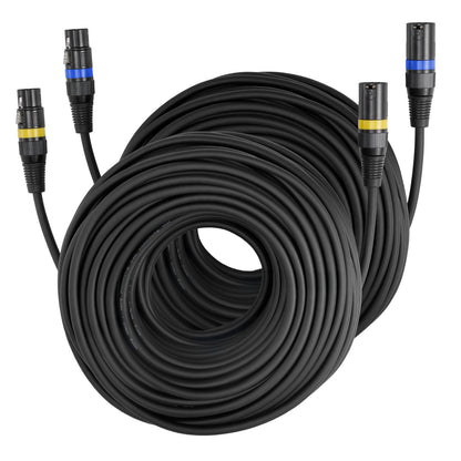 XLR-Kabel, 30,48 m, 2er-Pack, geschirmtes, symmetrisches DMX-Mikrofonkabel (Stecker auf Buchse), vergoldetes 3-poliges XLR-Mikrofon-/Lautsprecherkabel, für Bühnenbeleuchtung, Mikrofone, Verstärker, Mischpulte und Lautsprechersysteme