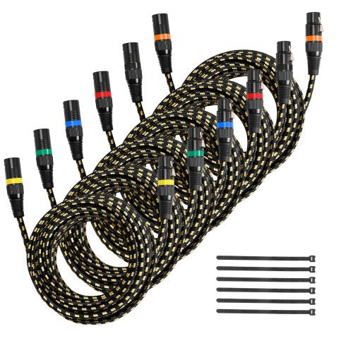 XLR-Kabel, 7,62 m, 6er-Pack, geschirmte, symmetrische DMX-Mikrofonkabel (Stecker auf Buchse), vergoldete 3-polige XLR-Mikrofon- und Lautsprecherkabel, für Bühnenbeleuchtung, Mikrofone, Verstärker, Mischpulte und Lautsprechersysteme