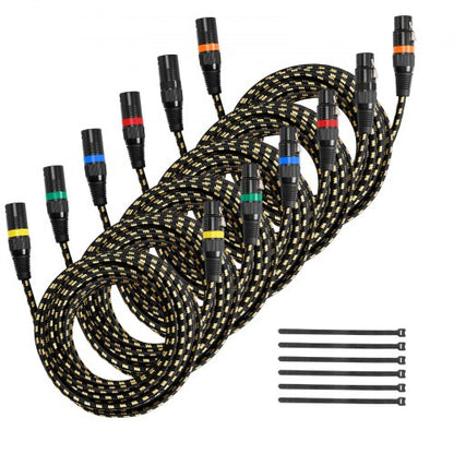 XLR-Kabel, 7,62 m, 6er-Pack, geschirmte, symmetrische DMX-Mikrofonkabel (Stecker auf Buchse), vergoldete 3-polige XLR-Mikrofon- und Lautsprecherkabel, für Bühnenbeleuchtung, Mikrofone, Verstärker, Mischpulte und Lautsprechersysteme