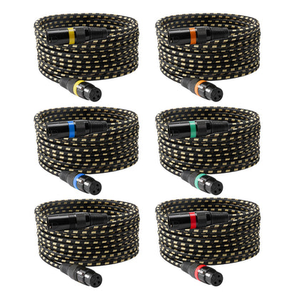 XLR-Kabel, 7,62 m, 6er-Pack, geschirmte, symmetrische DMX-Mikrofonkabel (Stecker auf Buchse), vergoldete 3-polige XLR-Mikrofon- und Lautsprecherkabel, für Bühnenbeleuchtung, Mikrofone, Verstärker, Mischpulte und Lautsprechersysteme