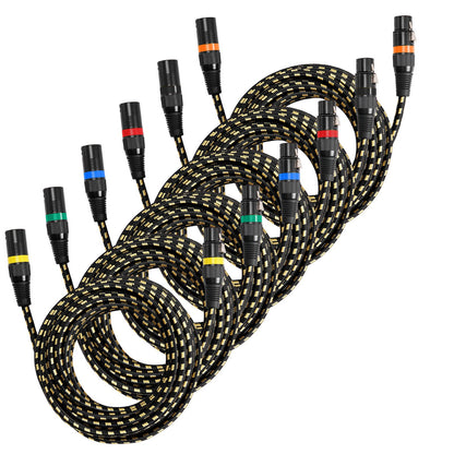 XLR-Kabel, 7,62 m, 6er-Pack, geschirmte, symmetrische DMX-Mikrofonkabel (Stecker auf Buchse), vergoldete 3-polige XLR-Mikrofon- und Lautsprecherkabel, für Bühnenbeleuchtung, Mikrofone, Verstärker, Mischpulte und Lautsprechersysteme