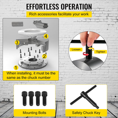 K72-125 5-Zoll-Drehfutter, unabhängig, reversibel, 125 mm, Zubehör für Mini-Drehmaschinen, 4-Backen-Drehfutter