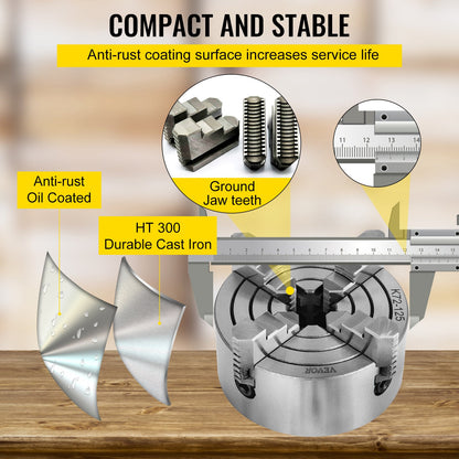K72-125 5-Zoll-Drehfutter, unabhängig, reversibel, 125 mm, Zubehör für Mini-Drehmaschinen, 4-Backen-Drehfutter