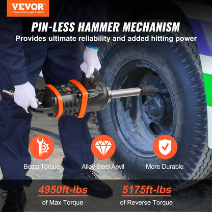 2,5 cm Druckluft-Schlagschrauber, bis zu 7016,37 Nm Drehmoment, leistungsstarke pneumatische Schlagpistole mit 20 cm verlängertem Amboss für Reparaturen und Wartung von Baumaschinen, Lkw und Bussen.