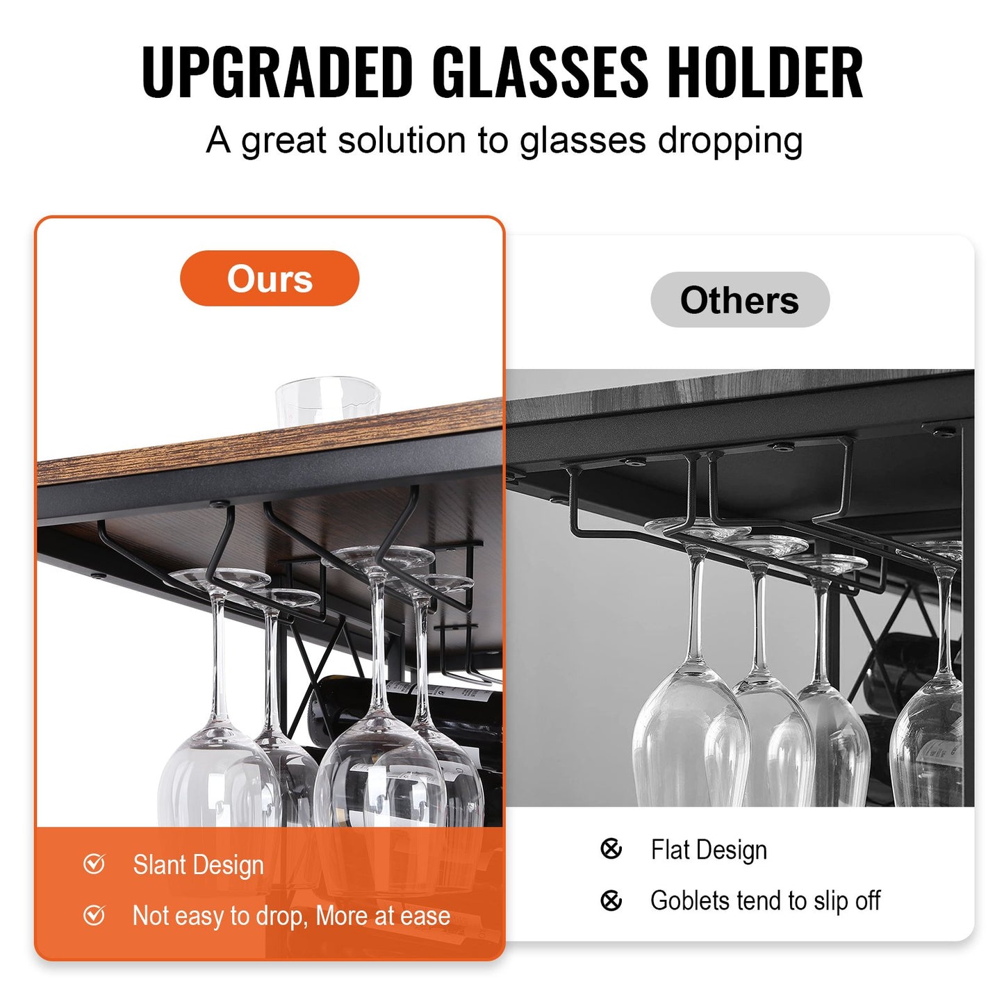 40 Inch Industrial Bar Cabinet, Wine Table for Liquor and Glasses, Sideboard Buffet Cabinet with Glass Holder & Wine Rack, Freestanding Farmhouse Wood Coffee Bar Cabinet for Living Room Home Bar