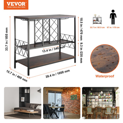 40 Inch Industrial Bar Cabinet, Wine Table for Liquor and Glasses, Sideboard Buffet Cabinet with Glass Holder & Wine Rack, Freestanding Farmhouse Wood Coffee Bar Cabinet for Living Room Home Bar