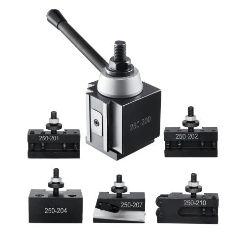 Schnellwechsel-Werkzeughalter-Set, 6-teilig, inklusive Drehmeißelhalter, Keil-Werkzeughalter mit Zubehör für Drehmeißelhalter, für Mini- und Metalldrehmaschinen mit 254–381 mm (10–15 Zoll) Drehdurchmesser, aus robustem Stahl