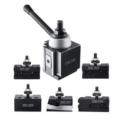 Schnellwechsel-Werkzeughalter-Set, 6-teilig, inklusive Drehmeißelhalter, Keil-Werkzeughalter mit Zubehör für Drehmeißelhalter, für Mini- und Metalldrehmaschinen mit 254–381 mm (10–15 Zoll) Drehdurchmesser, aus robustem Stahl