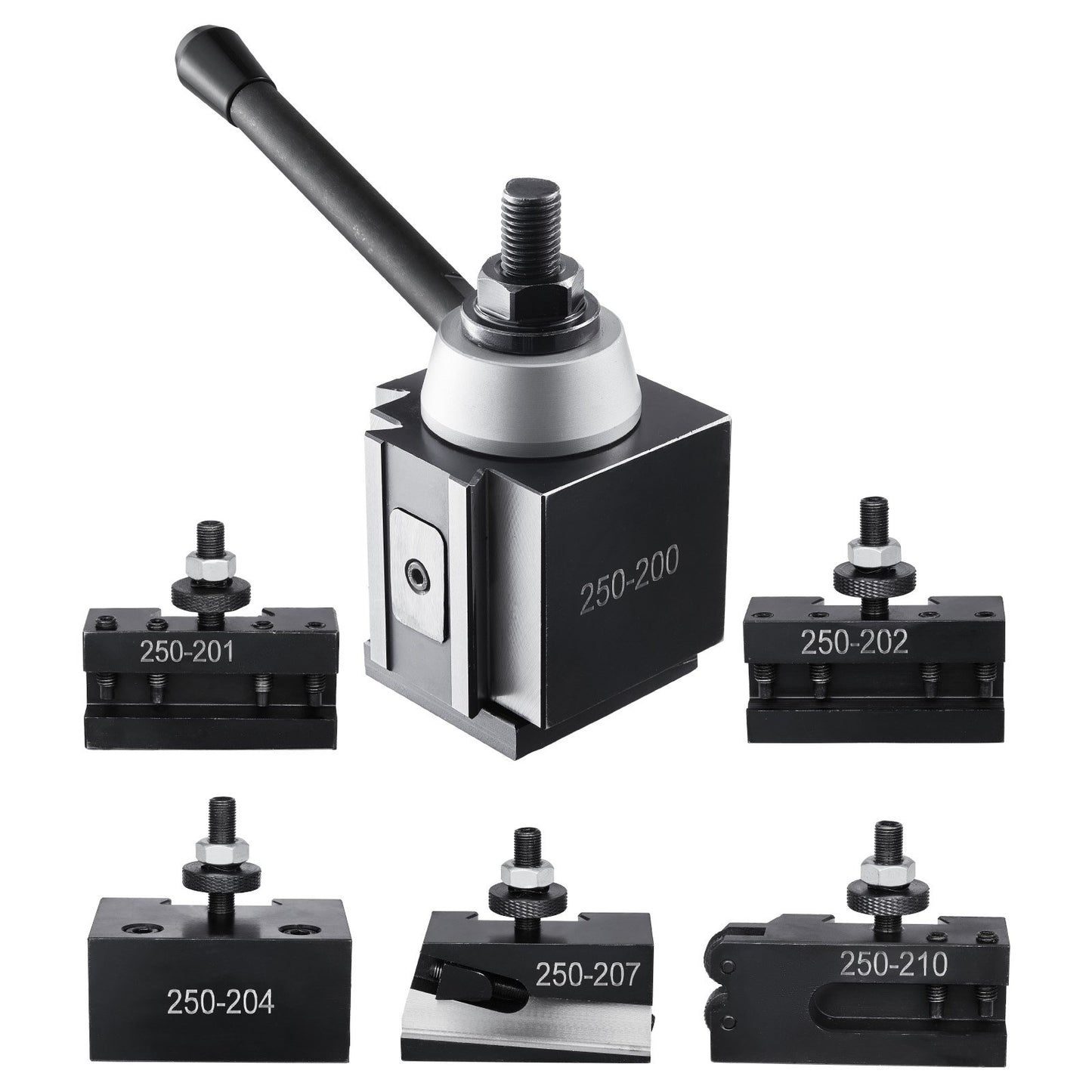 Schnellwechsel-Werkzeughalter-Set, 6-teilig, inklusive Drehmeißelhalter, Keil-Werkzeughalter mit Zubehör für Drehmeißelhalter, für Mini- und Metalldrehmaschinen mit 254–381 mm (10–15 Zoll) Drehdurchmesser, aus robustem Stahl