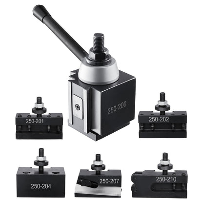 Schnellwechsel-Werkzeughalter-Set, 6-teilig, inklusive Drehmeißelhalter, Keil-Werkzeughalter mit Zubehör für Drehmeißelhalter, für Mini- und Metalldrehmaschinen mit 254–381 mm (10–15 Zoll) Drehdurchmesser, aus robustem Stahl