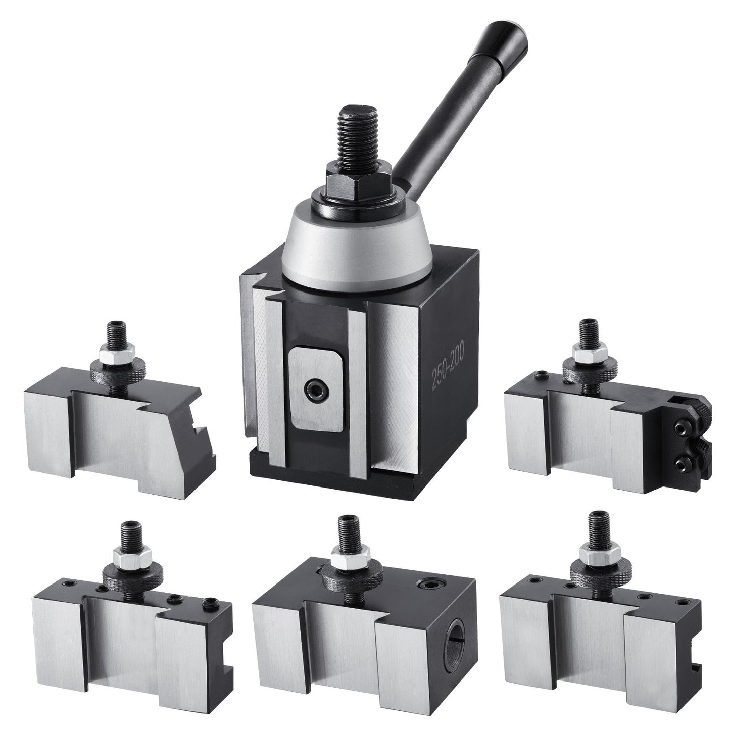 Schnellwechsel-Werkzeughalter-Set, 6-teilig, inklusive Drehmeißelhalter, Keil-Werkzeughalter mit Zubehör für Drehmeißelhalter, für Mini- und Metalldrehmaschinen mit 254–381 mm (10–15 Zoll) Drehdurchmesser, aus robustem Stahl