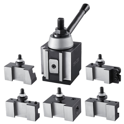 Schnellwechsel-Werkzeughalter-Set, 6-teilig, inklusive Drehmeißelhalter, Keil-Werkzeughalter mit Zubehör für Drehmeißelhalter, für Mini- und Metalldrehmaschinen mit 254–381 mm (10–15 Zoll) Drehdurchmesser, aus robustem Stahl