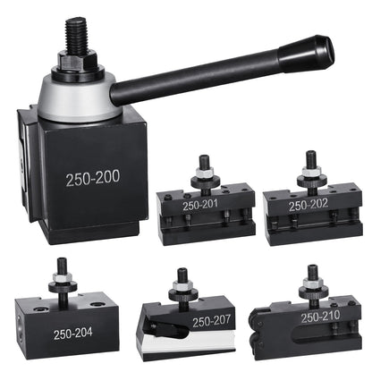 Schnellwechsel-Werkzeughalter-Set, 6-teilig, inklusive Drehmeißelhalter, Keil-Werkzeughalter mit Zubehör für Drehmeißelhalter, für Mini- und Metalldrehmaschinen mit 254–381 mm (10–15 Zoll) Drehdurchmesser, aus robustem Stahl