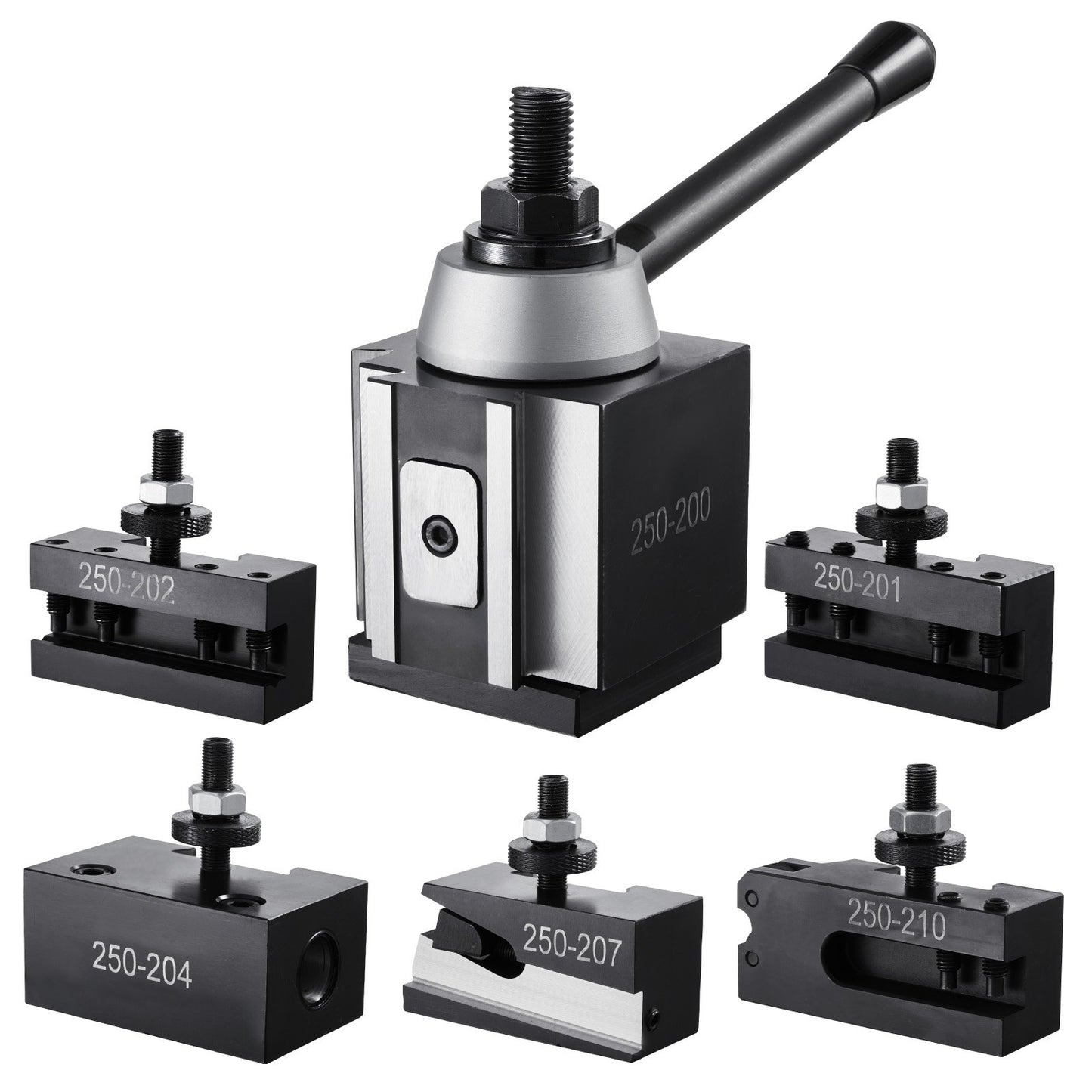 Schnellwechsel-Werkzeughalter-Set, 6-teilig, inklusive Drehmeißelhalter, Keil-Werkzeughalter mit Zubehör für Drehmeißelhalter, für Mini- und Metalldrehmaschinen mit 254–381 mm (10–15 Zoll) Drehdurchmesser, aus robustem Stahl