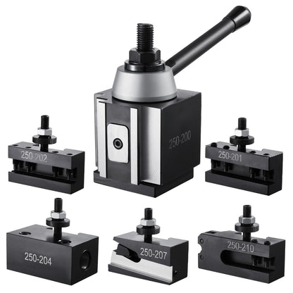 Schnellwechsel-Werkzeughalter-Set, 6-teilig, inklusive Drehmeißelhalter, Keil-Werkzeughalter mit Zubehör für Drehmeißelhalter, für Mini- und Metalldrehmaschinen mit 254–381 mm (10–15 Zoll) Drehdurchmesser, aus robustem Stahl