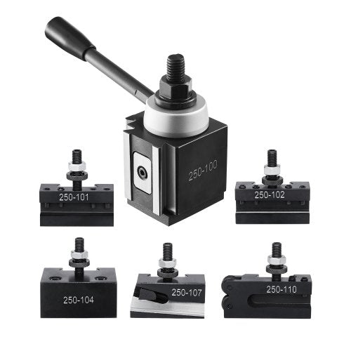 Schnellwechsel-Werkzeughalter-Set, 6-teilig, inklusive Drehmeißelhalter, Keil-Werkzeughalter mit Zubehör für Drehmeißelhalter, passend für Mini- und Metalldrehmaschinen mit 15–30 cm Drehdurchmesser, aus robustem Stahl