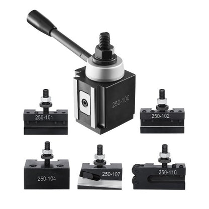 Schnellwechsel-Werkzeughalter-Set, 6-teilig, inklusive Drehmeißelhalter, Keil-Werkzeughalter mit Zubehör für Drehmeißelhalter, passend für Mini- und Metalldrehmaschinen mit 15–30 cm Drehdurchmesser, aus robustem Stahl