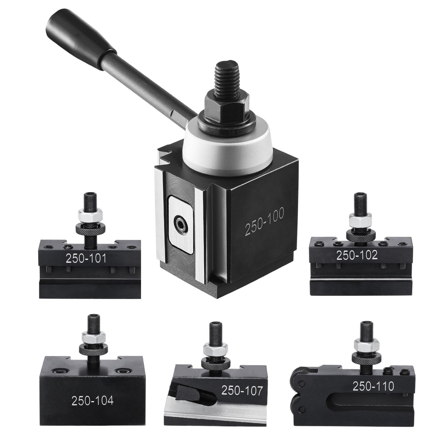 Schnellwechsel-Werkzeughalter-Set, 6-teilig, inklusive Drehmeißelhalter, Keil-Werkzeughalter mit Zubehör für Drehmeißelhalter, passend für Mini- und Metalldrehmaschinen mit 15–30 cm Drehdurchmesser, aus robustem Stahl