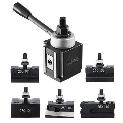 Schnellwechsel-Werkzeughalter-Set, 6-teilig, inklusive Drehmeißelhalter, Keil-Werkzeughalter mit Zubehör für Drehmeißelhalter, passend für Mini- und Metalldrehmaschinen mit 15–30 cm Drehdurchmesser, aus robustem Stahl