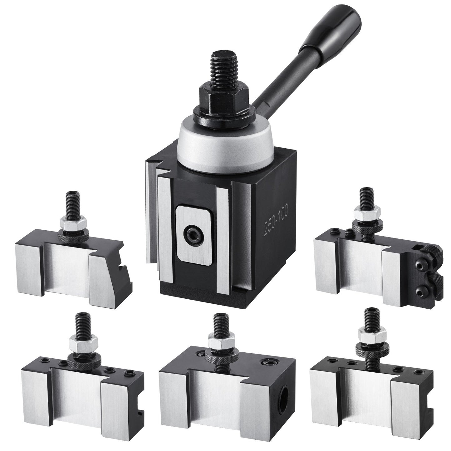 Schnellwechsel-Werkzeughalter-Set, 6-teilig, inklusive Drehmeißelhalter, Keil-Werkzeughalter mit Zubehör für Drehmeißelhalter, passend für Mini- und Metalldrehmaschinen mit 15–30 cm Drehdurchmesser, aus robustem Stahl