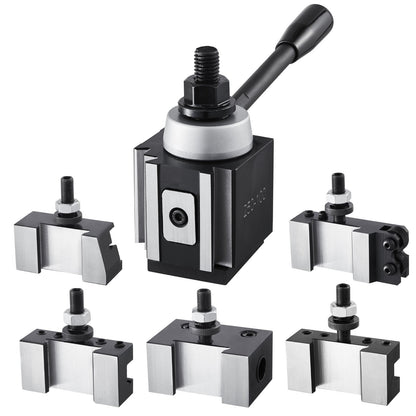 Schnellwechsel-Werkzeughalter-Set, 6-teilig, inklusive Drehmeißelhalter, Keil-Werkzeughalter mit Zubehör für Drehmeißelhalter, passend für Mini- und Metalldrehmaschinen mit 15–30 cm Drehdurchmesser, aus robustem Stahl