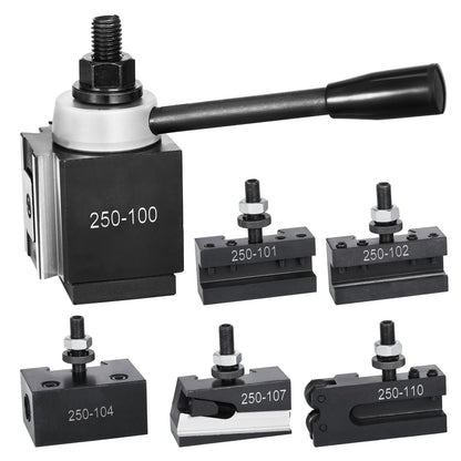 Schnellwechsel-Werkzeughalter-Set, 6-teilig, inklusive Drehmeißelhalter, Keil-Werkzeughalter mit Zubehör für Drehmeißelhalter, passend für Mini- und Metalldrehmaschinen mit 15–30 cm Drehdurchmesser, aus robustem Stahl