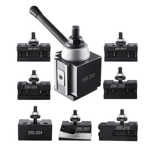 Schnellwechsel-Werkzeughalter-Set, 8-teilig, inklusive Drehmeißelhalter, Keil-Werkzeughalter mit Zubehör für Drehmeißelhalter, für Mini- und Metalldrehmaschinen mit 254–381 mm (10–15 Zoll) Drehdurchmesser, aus robustem Stahl