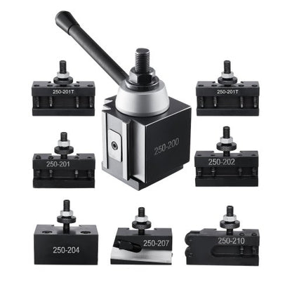 Schnellwechsel-Werkzeughalter-Set, 8-teilig, inklusive Drehmeißelhalter, Keil-Werkzeughalter mit Zubehör für Drehmeißelhalter, für Mini- und Metalldrehmaschinen mit 254–381 mm (10–15 Zoll) Drehdurchmesser, aus robustem Stahl