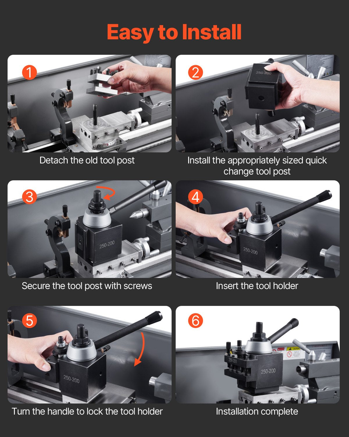 Schnellwechsel-Werkzeughalter-Set, 8-teilig, inklusive Drehmeißelhalter, Keil-Werkzeughalter mit Zubehör für Drehmeißelhalter, für Mini- und Metalldrehmaschinen mit 254–381 mm (10–15 Zoll) Drehdurchmesser, aus robustem Stahl