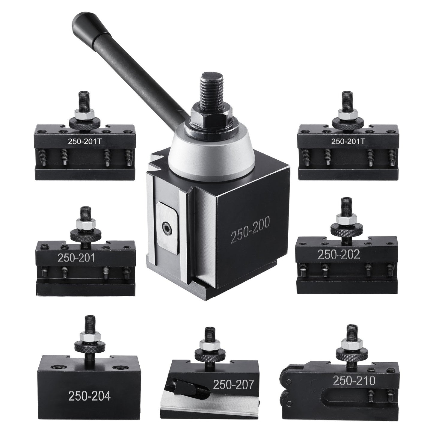 Schnellwechsel-Werkzeughalter-Set, 8-teilig, inklusive Drehmeißelhalter, Keil-Werkzeughalter mit Zubehör für Drehmeißelhalter, für Mini- und Metalldrehmaschinen mit 254–381 mm (10–15 Zoll) Drehdurchmesser, aus robustem Stahl